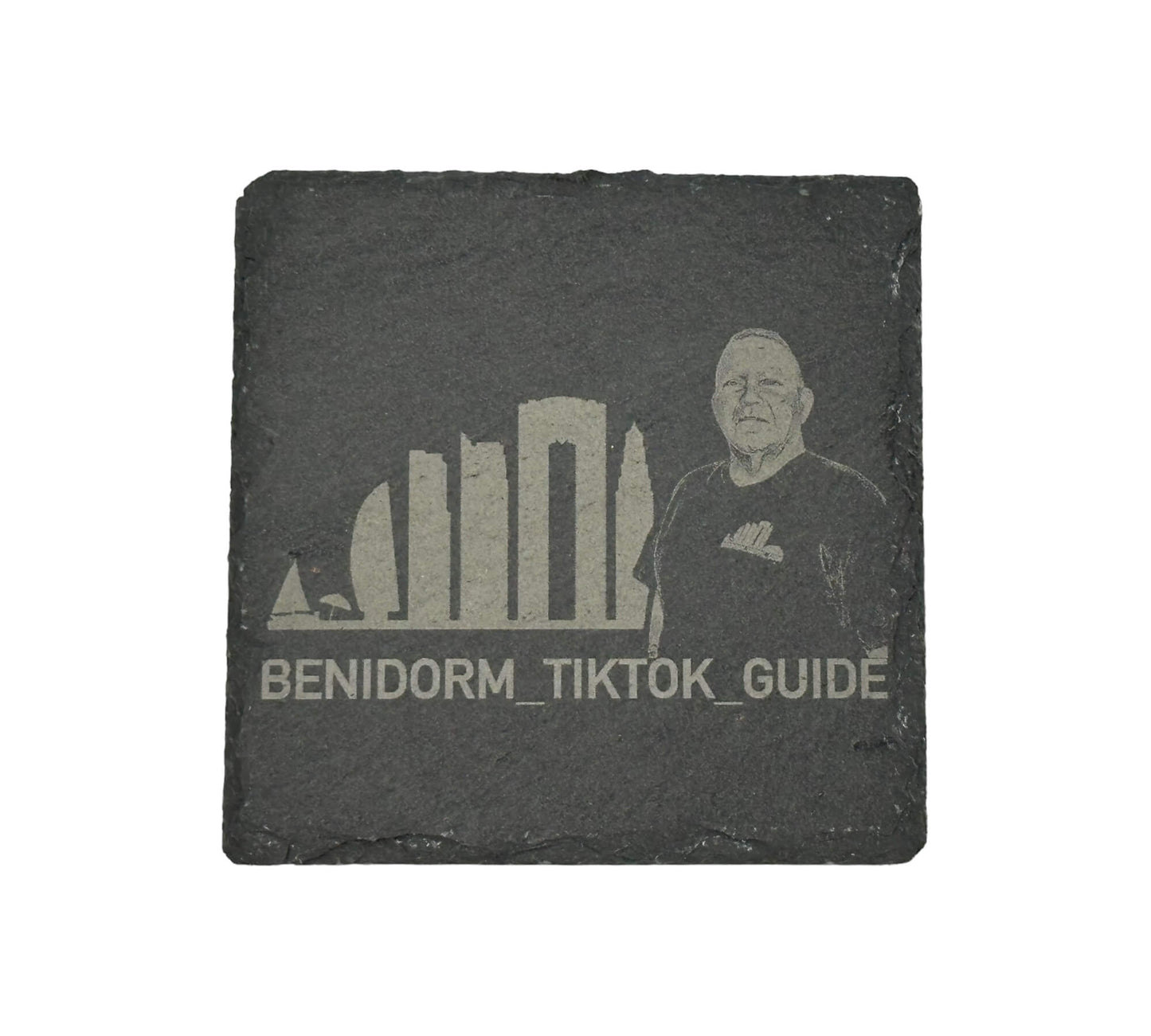 Benidorm Tik Tik Guide Square Natural Rustic Edged Slate Coaster